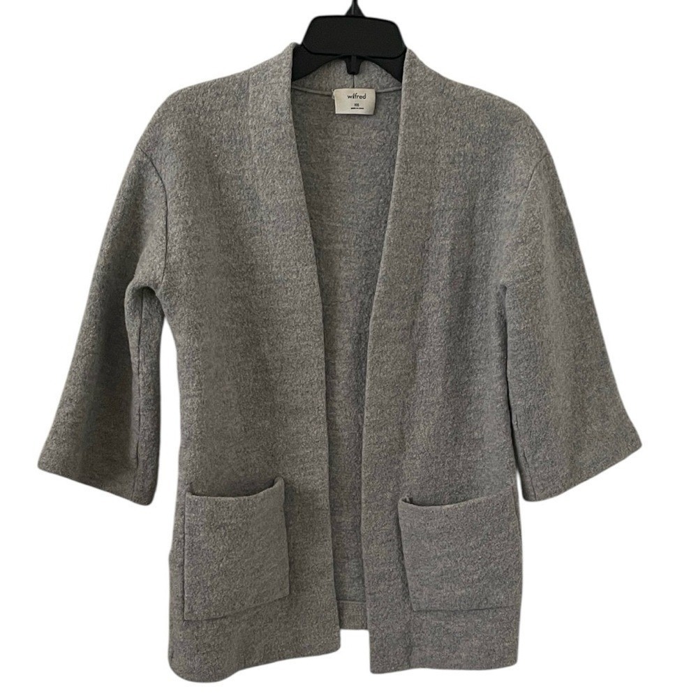 Wilfred Aritzia Women's Gray Merino Wool Brullon Open Front Cardigan Size XXS‎